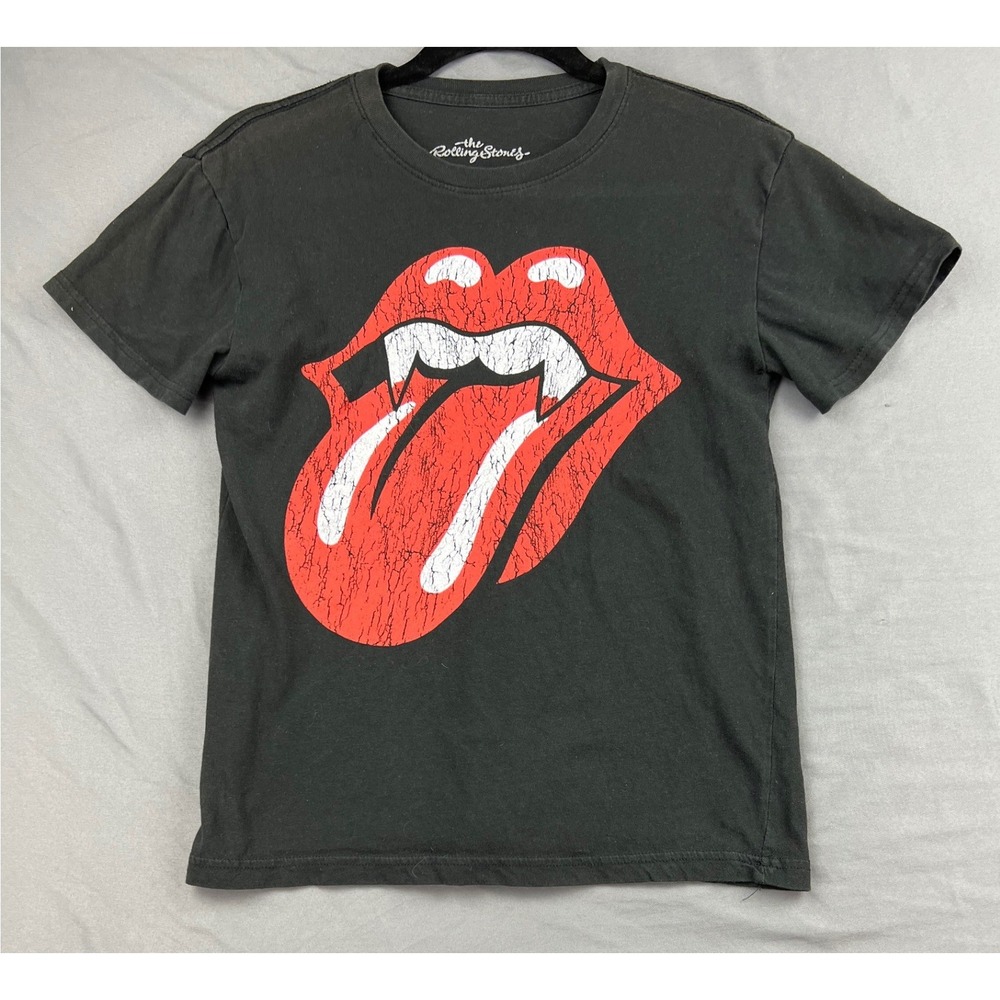 The Rolling Stones T-Shirt Womens Small Vampire Fangs Graphic Black Cotton Good